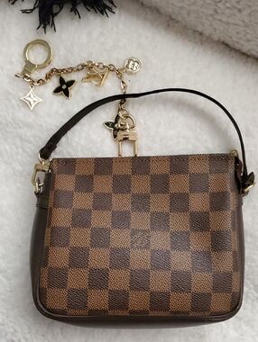 Damier Ebene Trousse Brown Checkered Wristlet Bag